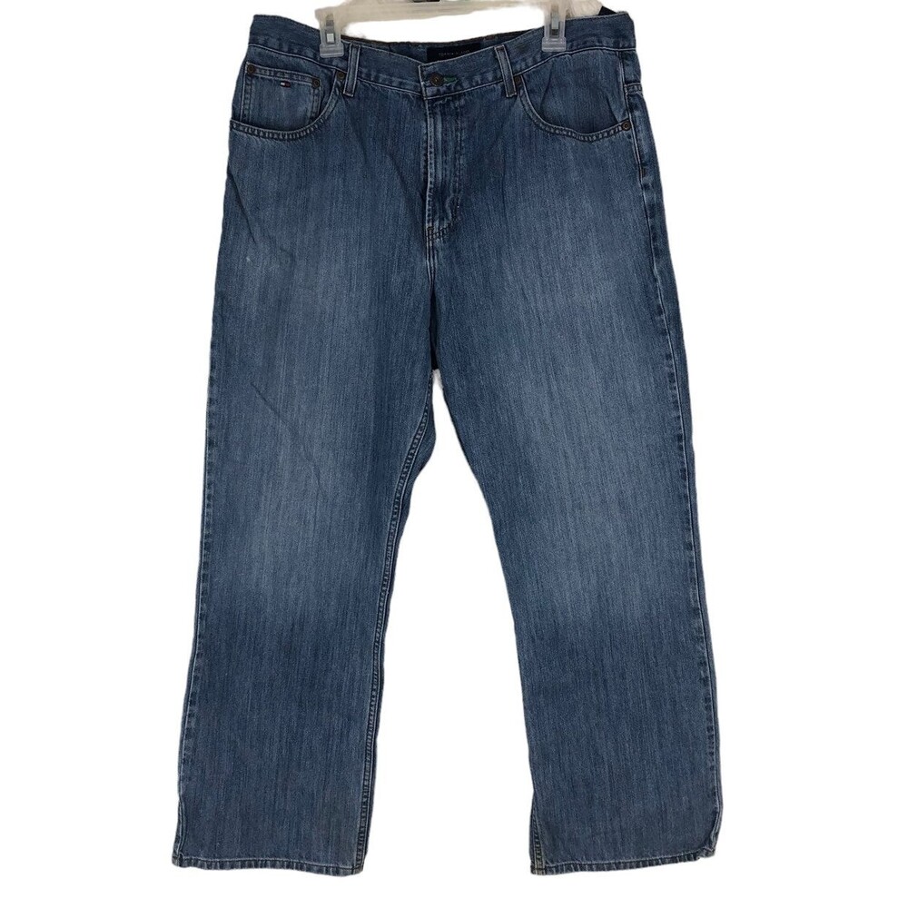 Tommy Hilfiger Loose Fit Wide Leg Blue Jeans, Baggy Pants, Work Denim 36x32